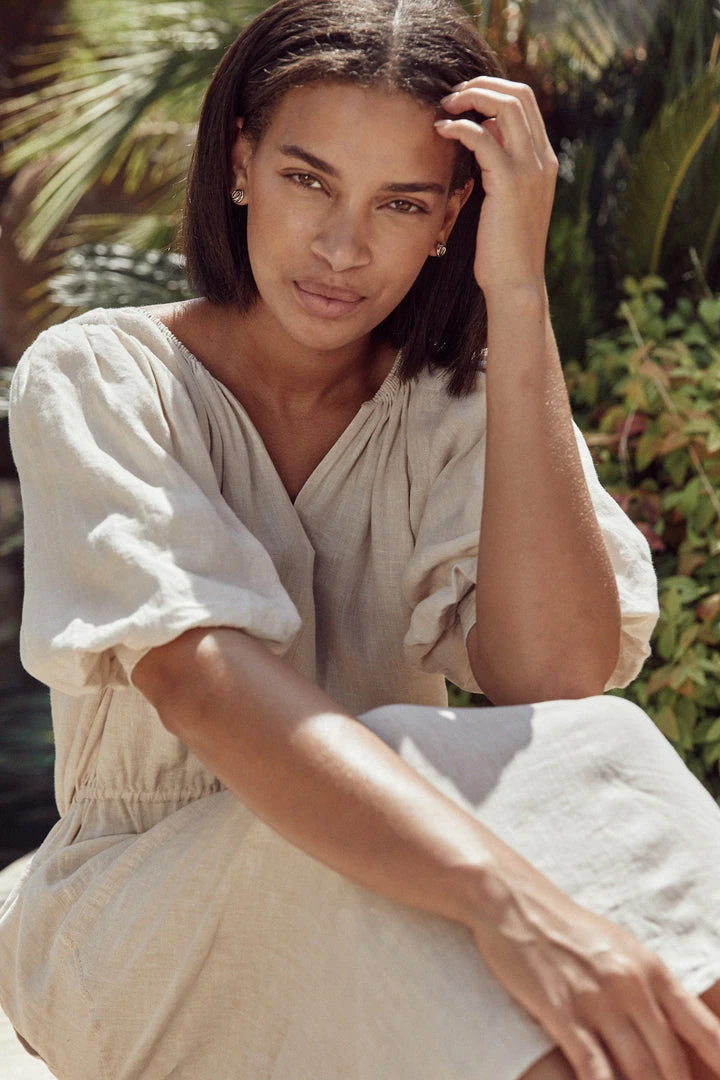 Velvet By Graham & Spencer SUSANNAH PUFF SLEEVE LINEN DRESS 4 Velvet By Graham & Spencer SUSANNAH PUFF SLEEVE LINEN DRESS