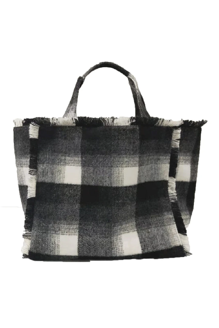 Velvet By Graham & Spencer Womens FRAYED FLANNEL WEEKEND BAG 1 Velvet By Graham & Spencer Womens FRAYED FLANNEL WEEKEND BAG