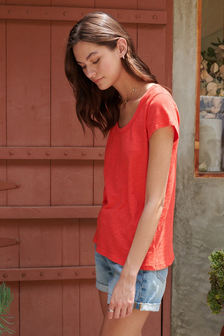 Velvet By Graham & Spencer KIRA ORIGINAL SLUB SCOOP NECK TEE Womens 8 Velvet By Graham & Spencer KIRA ORIGINAL SLUB SCOOP NECK TEE Womens