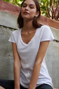 Velvet By Graham & Spencer Womens LILITH COTTON SLUB V-NECK TEE 47 Velvet By Graham & Spencer Womens LILITH COTTON SLUB V-NECK TEE