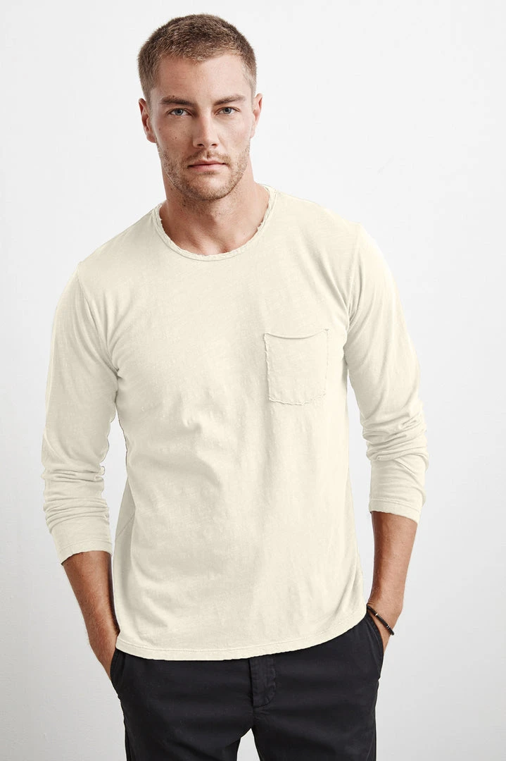 Velvet By Graham & Spencer SIMEON RAW EDGE COTTON SLUB TEE 1 Velvet By Graham & Spencer SIMEON RAW EDGE COTTON SLUB TEE