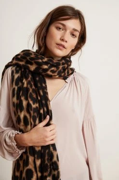 Velvet By Graham & Spencer Womens LEOPARD RAW EDGE SCARF