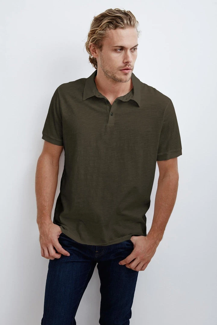 Velvet By Graham & Spencer Mens RANDALL COTTON SLUB POLO 10 Velvet By Graham & Spencer Mens RANDALL COTTON SLUB POLO