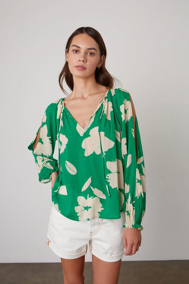 Velvet By Graham & Spencer VIKKI PRINTED CUT OUT BLOUSE 6 Velvet By Graham & Spencer VIKKI PRINTED CUT OUT BLOUSE