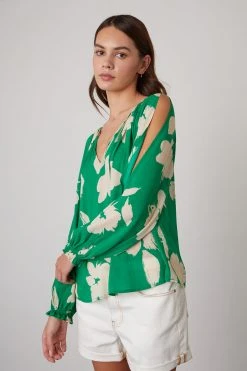 Velvet By Graham & Spencer VIKKI PRINTED CUT OUT BLOUSE 17 Velvet By Graham & Spencer VIKKI PRINTED CUT OUT BLOUSE