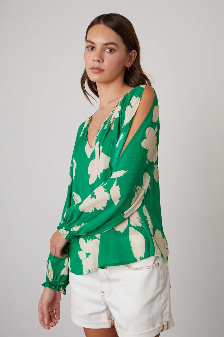 Velvet By Graham & Spencer VIKKI PRINTED CUT OUT BLOUSE 8 Velvet By Graham & Spencer VIKKI PRINTED CUT OUT BLOUSE