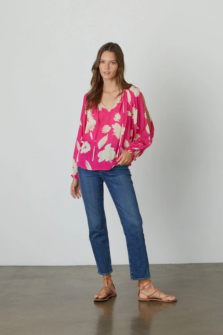 Velvet By Graham & Spencer VIKKI PRINTED CUT OUT BLOUSE 2 Velvet By Graham & Spencer VIKKI PRINTED CUT OUT BLOUSE