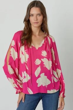 Velvet By Graham & Spencer VIKKI PRINTED CUT OUT BLOUSE