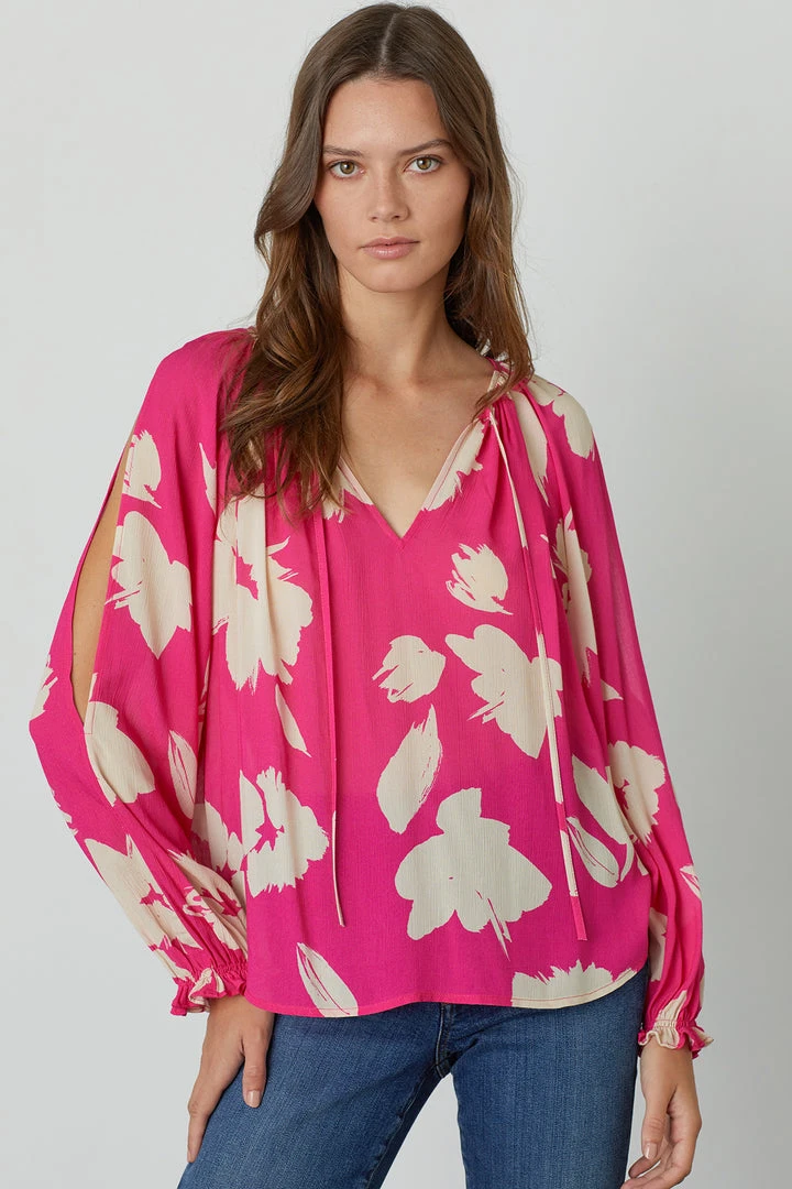Velvet By Graham & Spencer VIKKI PRINTED CUT OUT BLOUSE 1 Velvet By Graham & Spencer VIKKI PRINTED CUT OUT BLOUSE