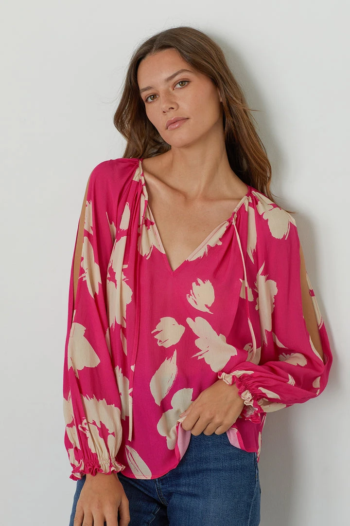 Velvet By Graham & Spencer VIKKI PRINTED CUT OUT BLOUSE 5 Velvet By Graham & Spencer VIKKI PRINTED CUT OUT BLOUSE