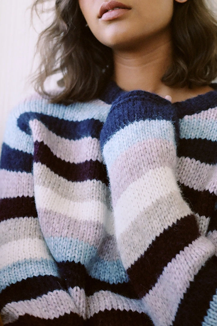 Velvet By Graham & Spencer Womens CALISTA STRIPE BABY ALPACA CREW NECK SWEATER 2 Velvet By Graham & Spencer Womens CALISTA STRIPE BABY ALPACA CREW NECK SWEATER