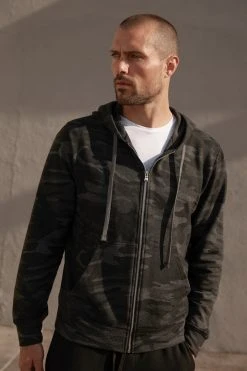 Velvet By Graham & Spencer Mens BARNEY CAMO PRINT ZIP UP HOODIE