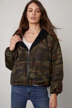 Velvet By Graham & Spencer AUDREE REVERSIBLE CAMO SHERPA JACKET Womens