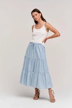Velvet By Graham & Spencer SIMONE CHAMBRAY TIERED SKIRT 7 Velvet By Graham & Spencer SIMONE CHAMBRAY TIERED SKIRT