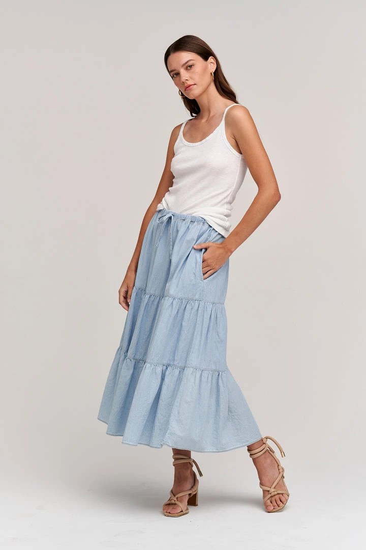 Velvet By Graham & Spencer SIMONE CHAMBRAY TIERED SKIRT 1 Velvet By Graham & Spencer SIMONE CHAMBRAY TIERED SKIRT