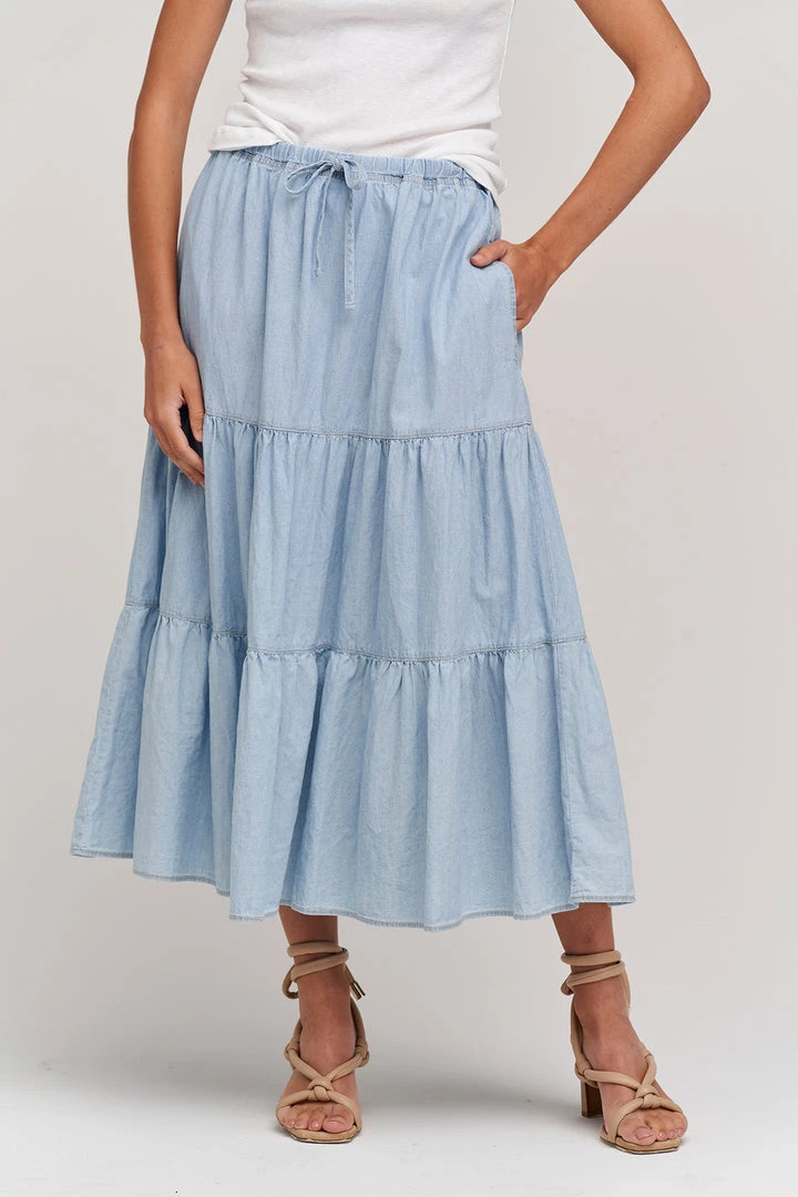 Velvet By Graham & Spencer SIMONE CHAMBRAY TIERED SKIRT 2 Velvet By Graham & Spencer SIMONE CHAMBRAY TIERED SKIRT