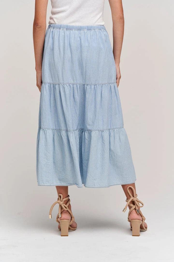 Velvet By Graham & Spencer SIMONE CHAMBRAY TIERED SKIRT 3 Velvet By Graham & Spencer SIMONE CHAMBRAY TIERED SKIRT
