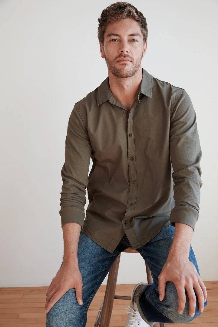 Velvet By Graham & Spencer Mens ARLIE CONTRAST COTTON JERSEY BUTTON-UP SHIRT 6 Velvet By Graham & Spencer Mens ARLIE CONTRAST COTTON JERSEY BUTTON-UP SHIRT