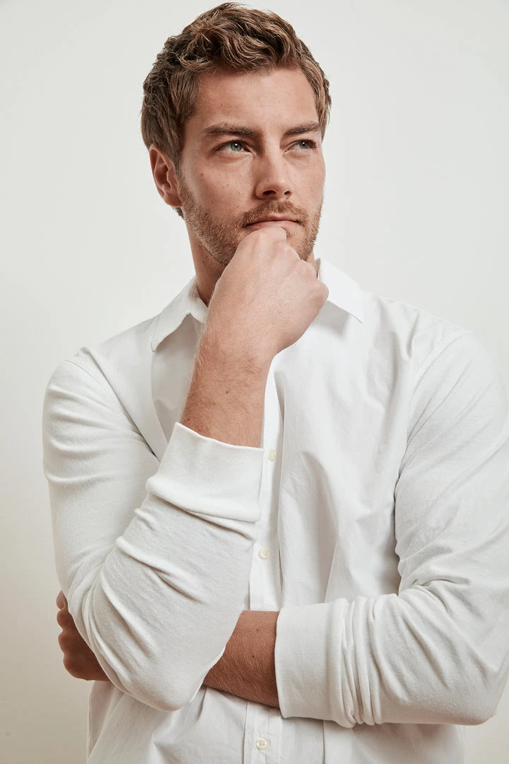 Velvet By Graham & Spencer Mens ARLIE CONTRAST COTTON JERSEY BUTTON-UP SHIRT 2 Velvet By Graham & Spencer Mens ARLIE CONTRAST COTTON JERSEY BUTTON-UP SHIRT