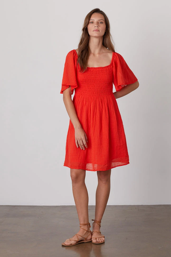 Velvet By Graham & Spencer Womens ESME SMOCKED COTTON GAUZE DRESS 1 Velvet By Graham & Spencer Womens ESME SMOCKED COTTON GAUZE DRESS