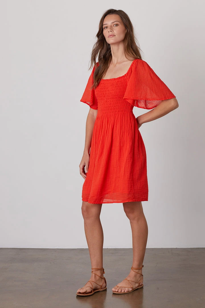 Velvet By Graham & Spencer Womens ESME SMOCKED COTTON GAUZE DRESS 3 Velvet By Graham & Spencer Womens ESME SMOCKED COTTON GAUZE DRESS