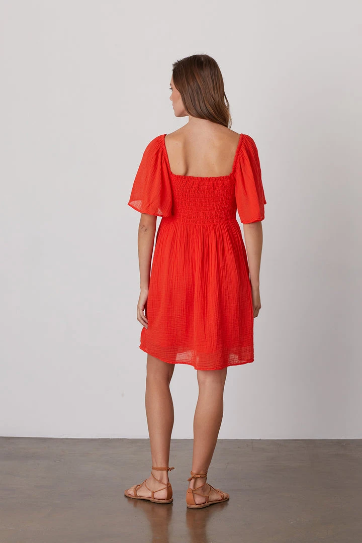 Velvet By Graham & Spencer Womens ESME SMOCKED COTTON GAUZE DRESS 4 Velvet By Graham & Spencer Womens ESME SMOCKED COTTON GAUZE DRESS