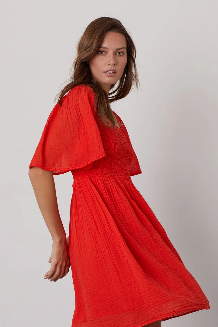 Velvet By Graham & Spencer Womens ESME SMOCKED COTTON GAUZE DRESS 2 Velvet By Graham & Spencer Womens ESME SMOCKED COTTON GAUZE DRESS