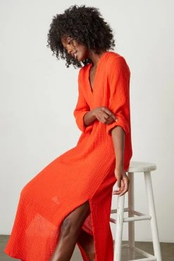 Velvet By Graham & Spencer Womens LORRAINE COTTON GAUZE CAFTAN DRESS 28 Velvet By Graham & Spencer Womens LORRAINE COTTON GAUZE CAFTAN DRESS