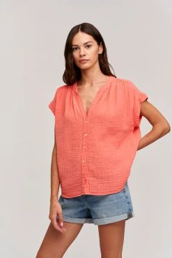 Velvet By Graham & Spencer Womens PAMELA COTTON GAUZE BUTTON-UP TOP 18 Velvet By Graham & Spencer Womens PAMELA COTTON GAUZE BUTTON-UP TOP