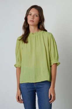 Velvet By Graham & Spencer ROSA COTTON GAUZE RUFFLE TOP