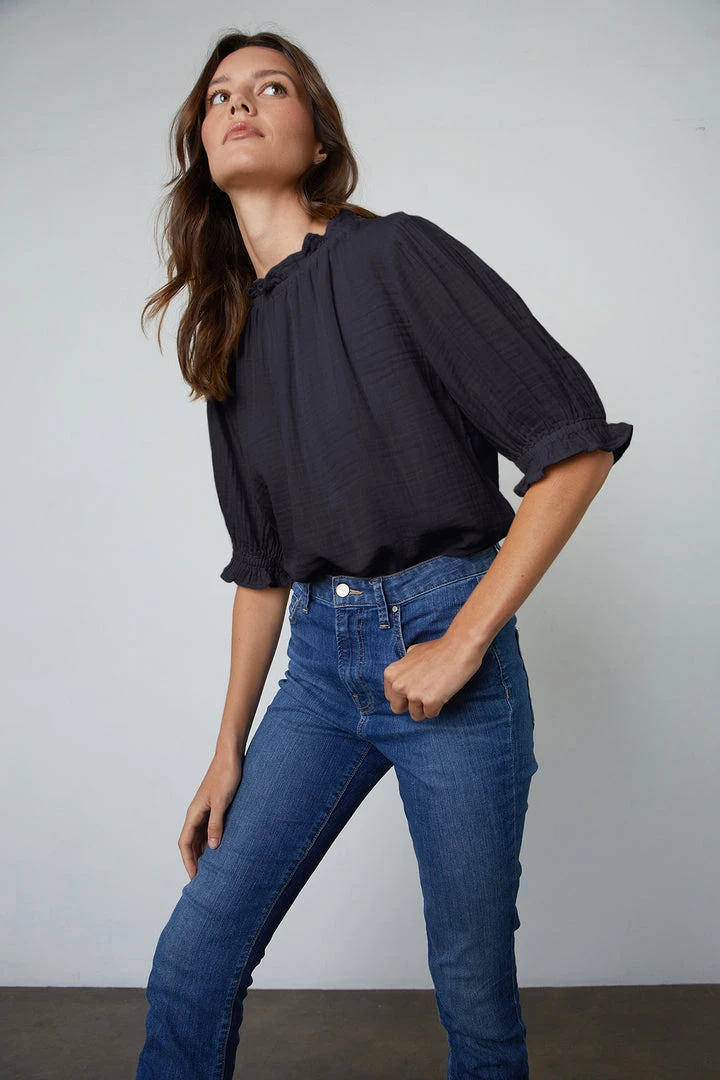 Velvet By Graham & Spencer ROSA COTTON GAUZE RUFFLE TOP 10 Velvet By Graham & Spencer ROSA COTTON GAUZE RUFFLE TOP