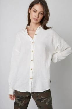 Velvet By Graham & Spencer SAWYER COTTON GAUZE BUTTON-UP TOP