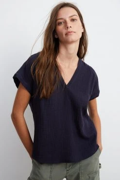 Velvet By Graham & Spencer Womens CARAH COTTON CONTRAST BLOUSE