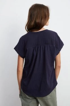 Velvet By Graham & Spencer Womens CARAH COTTON CONTRAST BLOUSE