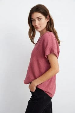 Velvet By Graham & Spencer Womens CARAH COTTON CONTRAST BLOUSE