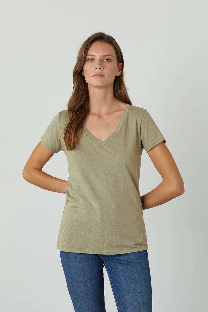 Velvet By Graham & Spencer Womens LILITH COTTON SLUB V-NECK TEE 14 Velvet By Graham & Spencer Womens LILITH COTTON SLUB V-NECK TEE
