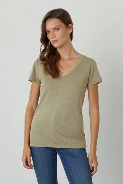 Velvet By Graham & Spencer Womens LILITH COTTON SLUB V-NECK TEE 42 Velvet By Graham & Spencer Womens LILITH COTTON SLUB V-NECK TEE