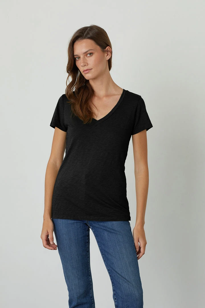 Velvet By Graham & Spencer Womens LILITH COTTON SLUB V-NECK TEE 5 Velvet By Graham & Spencer Womens LILITH COTTON SLUB V-NECK TEE