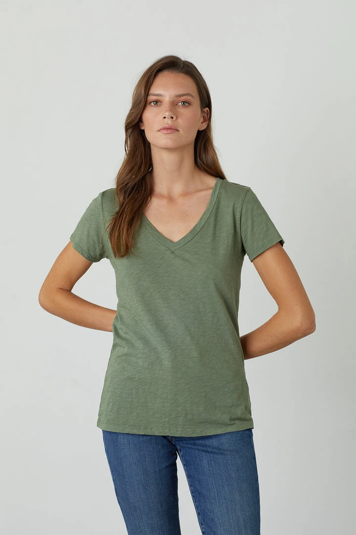 Velvet By Graham & Spencer Womens LILITH COTTON SLUB V-NECK TEE 11 Velvet By Graham & Spencer Womens LILITH COTTON SLUB V-NECK TEE