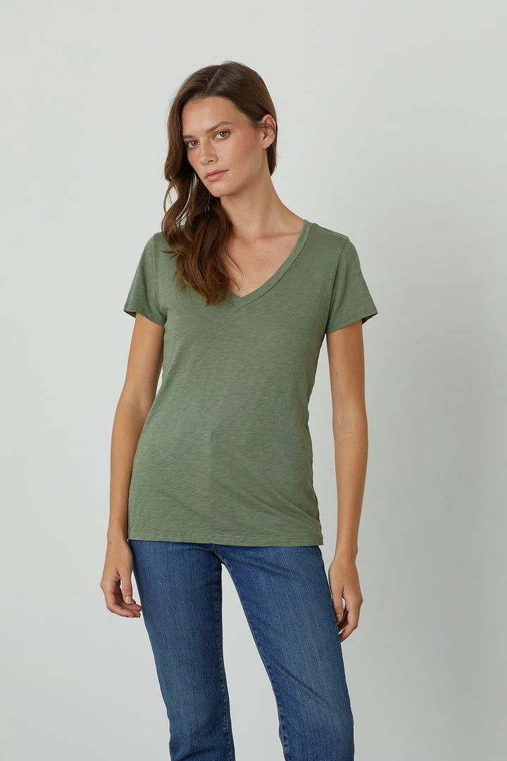 Velvet By Graham & Spencer Womens LILITH COTTON SLUB V-NECK TEE 9 Velvet By Graham & Spencer Womens LILITH COTTON SLUB V-NECK TEE