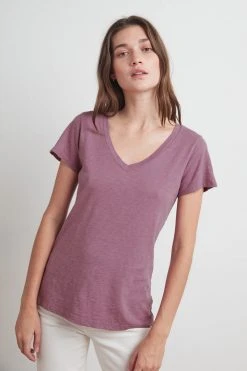 Velvet By Graham & Spencer Womens LILITH COTTON SLUB V-NECK TEE 28 Velvet By Graham & Spencer Womens LILITH COTTON SLUB V-NECK TEE