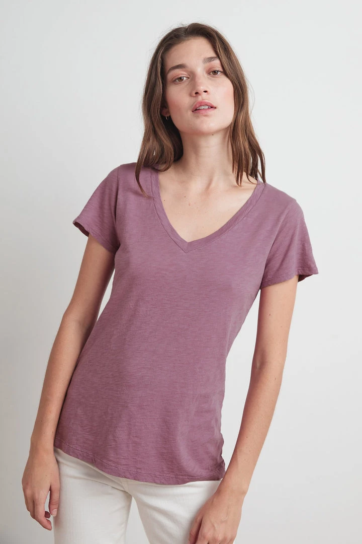 Velvet By Graham & Spencer Womens LILITH COTTON SLUB V-NECK TEE 14 Velvet By Graham & Spencer Womens LILITH COTTON SLUB V-NECK TEE