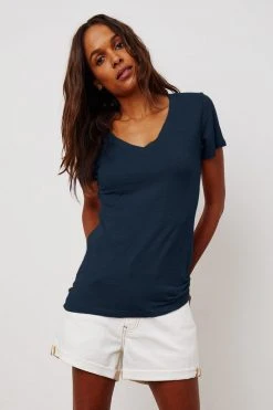 Velvet By Graham & Spencer Womens LILITH COTTON SLUB V-NECK TEE 57 Velvet By Graham & Spencer Womens LILITH COTTON SLUB V-NECK TEE
