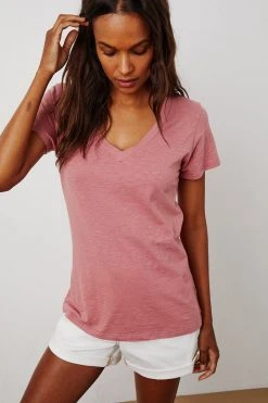 Velvet By Graham & Spencer Womens LILITH COTTON SLUB V-NECK TEE 23 Velvet By Graham & Spencer Womens LILITH COTTON SLUB V-NECK TEE