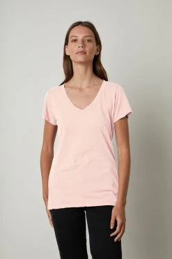 Velvet By Graham & Spencer Womens LILITH COTTON SLUB V-NECK TEE