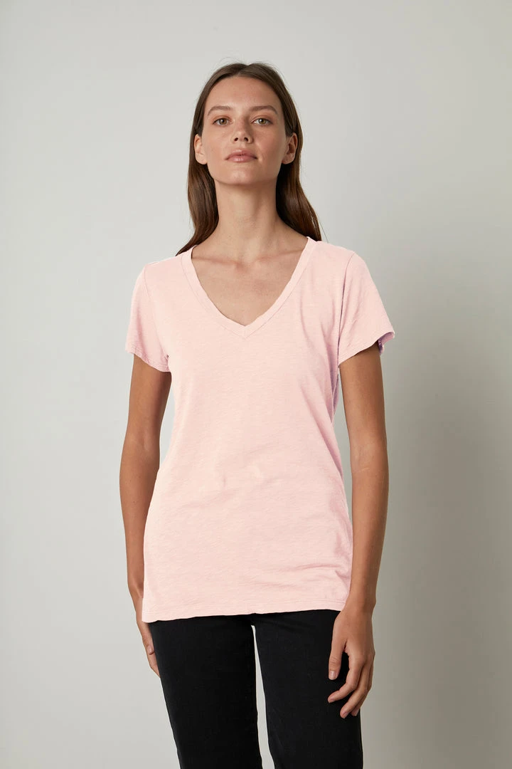 Velvet By Graham & Spencer Womens LILITH COTTON SLUB V-NECK TEE 1 Velvet By Graham & Spencer Womens LILITH COTTON SLUB V-NECK TEE