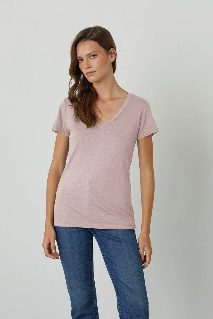Velvet By Graham & Spencer Womens LILITH COTTON SLUB V-NECK TEE 25 Velvet By Graham & Spencer Womens LILITH COTTON SLUB V-NECK TEE