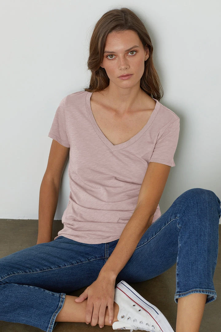 Velvet By Graham & Spencer Womens LILITH COTTON SLUB V-NECK TEE 24 Velvet By Graham & Spencer Womens LILITH COTTON SLUB V-NECK TEE