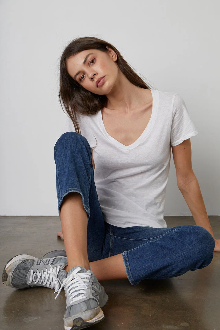 Velvet By Graham & Spencer Womens LILITH COTTON SLUB V-NECK TEE 22 Velvet By Graham & Spencer Womens LILITH COTTON SLUB V-NECK TEE