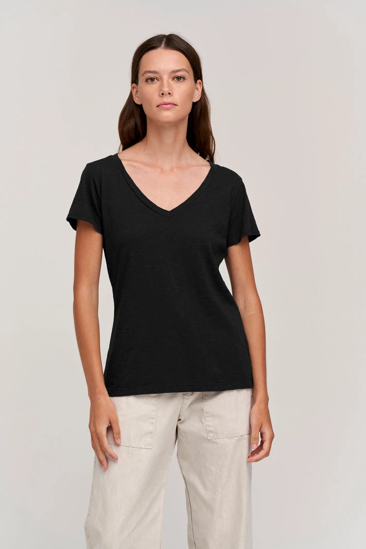 Velvet By Graham & Spencer Womens LILITH COTTON SLUB V-NECK TEE 4 Velvet By Graham & Spencer Womens LILITH COTTON SLUB V-NECK TEE